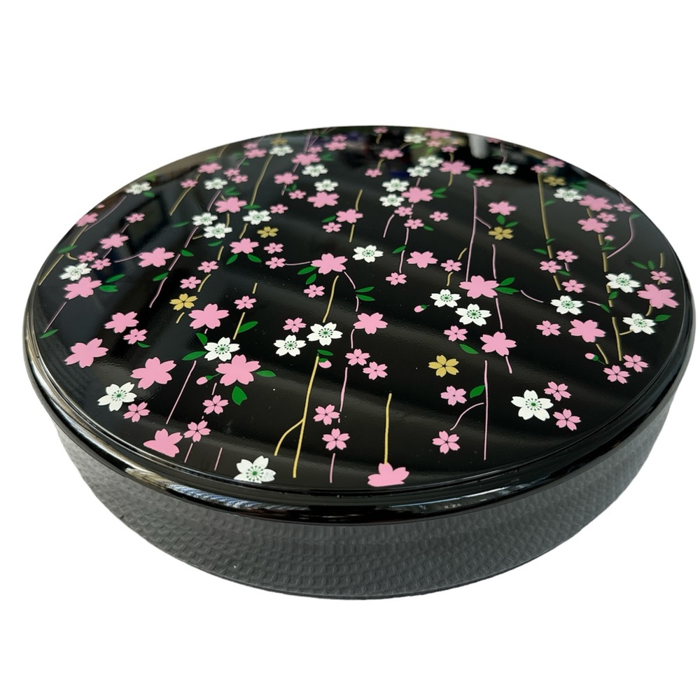 Japanese Lacquerware Cherry Blossom Divided Food Service Dish With Cover